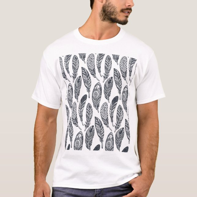 Hand-drawn tribal feathers, vintage pattern. T-Shirt (Front)