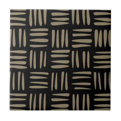 Hand Drawn Tribal Inspired Black and Tan  Ceramic Tile