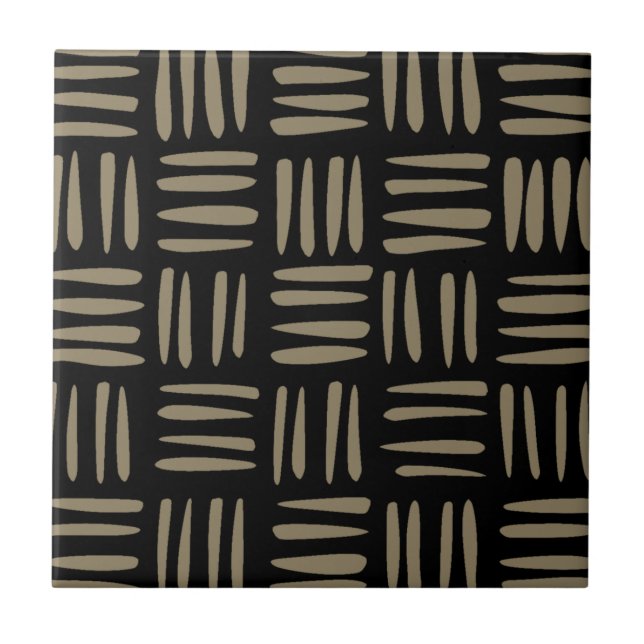 Hand Drawn Tribal Inspired Black and Tan  Ceramic Tile (Front)