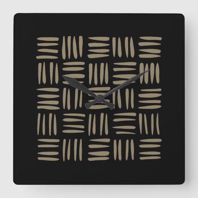Hand Drawn Tribal Inspired Line Art Square Wall Clock (Front)