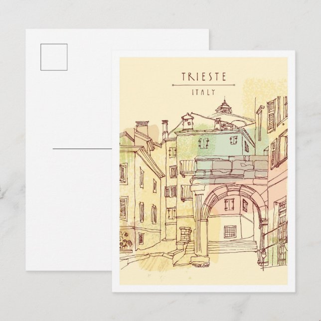 Hand drawn Trieste Italy Landmark Postcard (Front/Back)