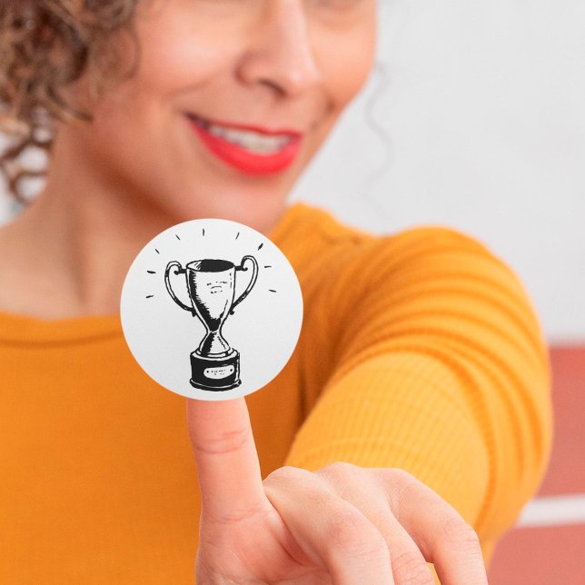 Hand Drawn Trophy Retro Black and White Award Classic Round Sticker (Creator Uploaded)