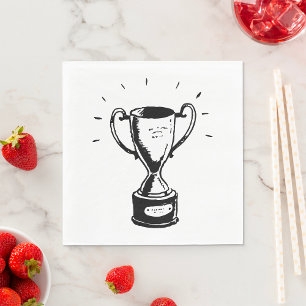 Hand Drawn Trophy Retro Black and White Award Napkins