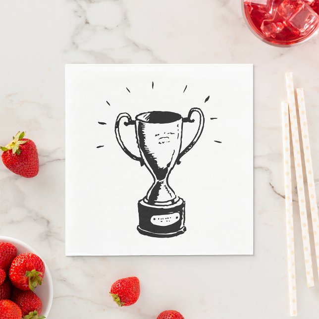 Hand Drawn Trophy Retro Black and White Award Napkins (Creator Uploaded)