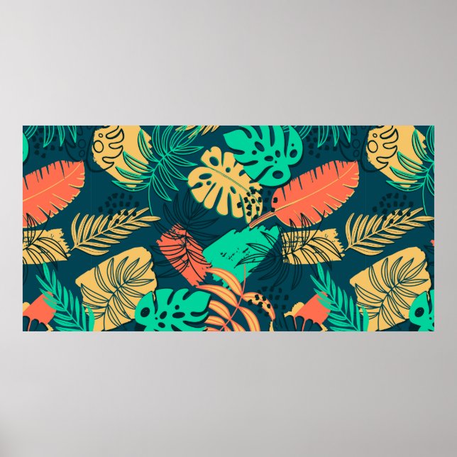 Hand drawn tropic flat pattern. Palm leaves backgr Poster (Front)