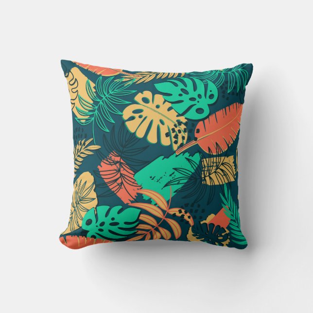 Hand drawn tropic flat pattern. Palm leaves backgr Throw Pillow (Front)