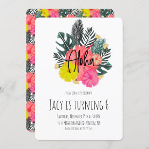 Hand Drawn Tropical Aloha Floral Birthday Invitation