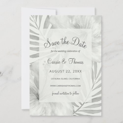 Hand Drawn Tropical Beach Palm Hibiscus Wedding Save The Date