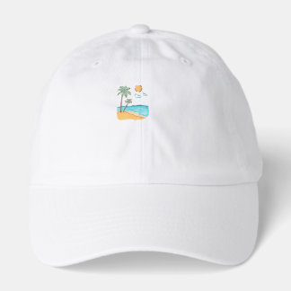 Hand Drawn Tropical Beach Palm Tree Dad Hat