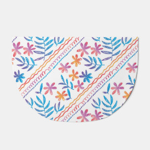 Hand drawn tropical flowers, leaves pattern. doormat