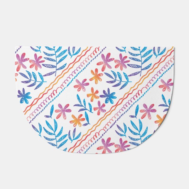 Hand drawn tropical flowers, leaves pattern. doormat (Front)