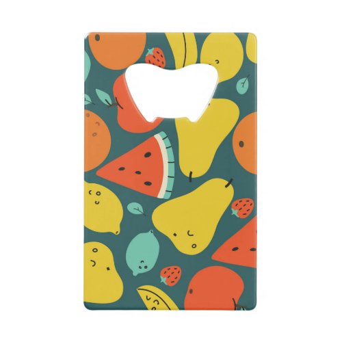 Hand Drawn Tropical Fruit Pattern Credit Card Bottle Opener