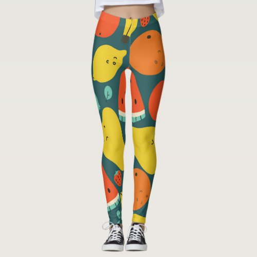 Hand Drawn Tropical Fruit Pattern Leggings