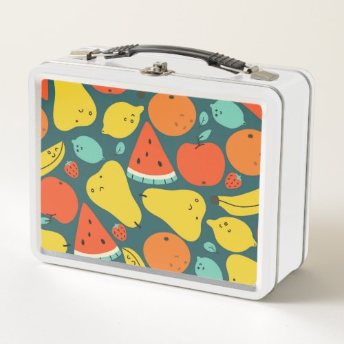 Hand Drawn Tropical Fruit Pattern Metal Lunch Box