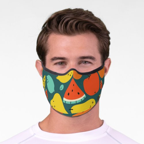 Hand Drawn Tropical Fruit Pattern Premium Face Mask