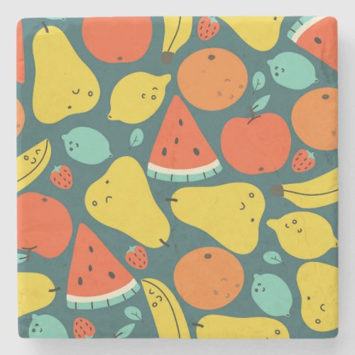 Hand Drawn Tropical Fruit Pattern Stone Coaster