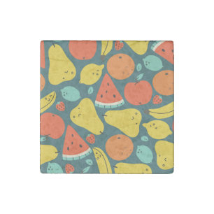 Hand Drawn Tropical Fruit Pattern Stone Magnet
