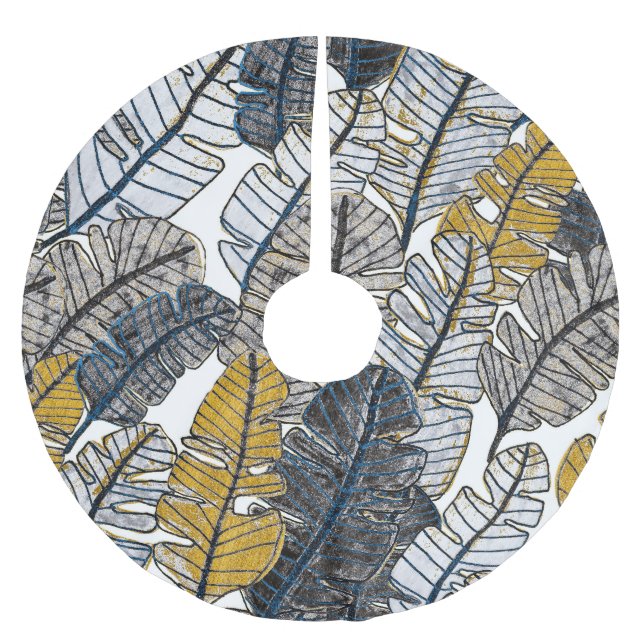 Hand Drawn: Tropical Leaves Brushed Polyester Tree Skirt (Front)