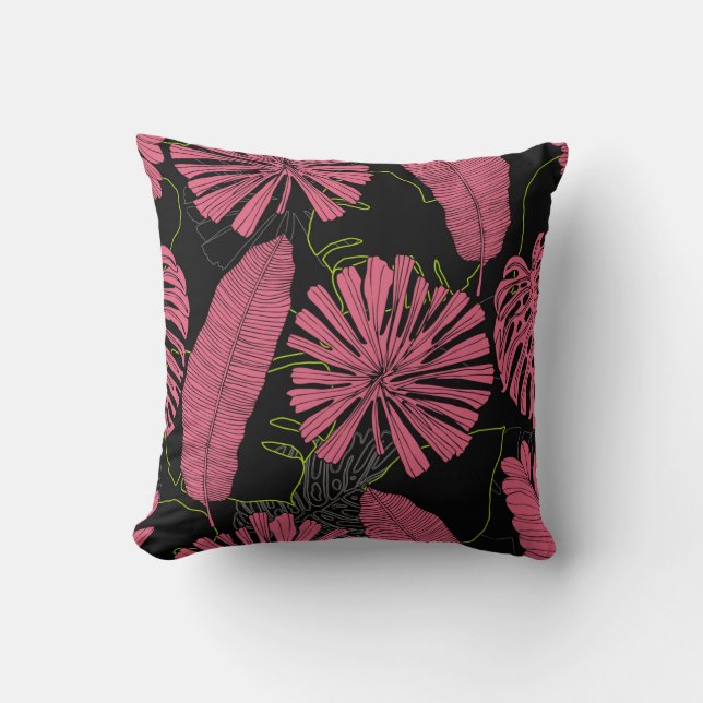 Hand drawn tropical leaves. Exotic plant. Tropical Throw Pillow (Front)