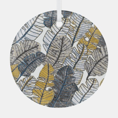 Hand Drawn Tropical Leaves Glass Ornament