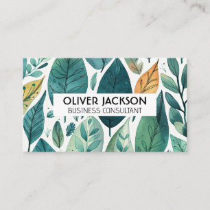 Hand Drawn Tropical Leaves Pattern Business Card