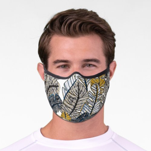 Hand Drawn Tropical Leaves Premium Face Mask
