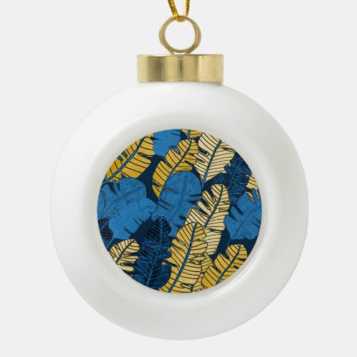 Hand Drawn Tropical Leaves Seamless Ceramic Ball Christmas Ornament