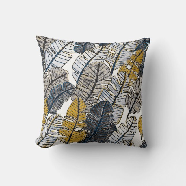 Hand Drawn: Tropical Leaves Throw Pillow (Front)