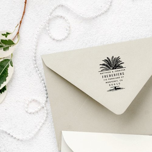 Hand_drawn Tropical Palm Wedding Return Address Rubber Stamp