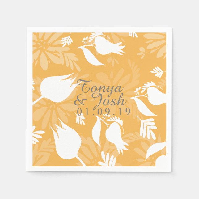 Hand Drawn Tulip Botanical Shadows Wedding Napkins (Front)