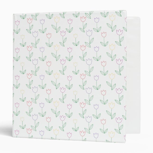 Hand Drawn Tulip Flower Pattern 3 Ring Binder (Front/Inside)