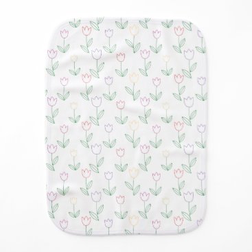 Hand Drawn Tulip Flower Pattern Baby Burp Cloth