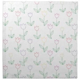 Hand Drawn Tulip Flower Pattern Cloth Napkin