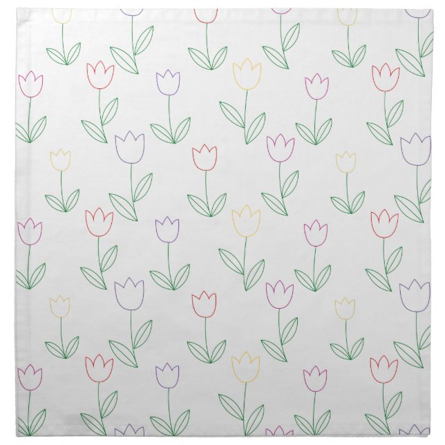 Hand Drawn Tulip Flower Pattern Cloth Napkin (Front)
