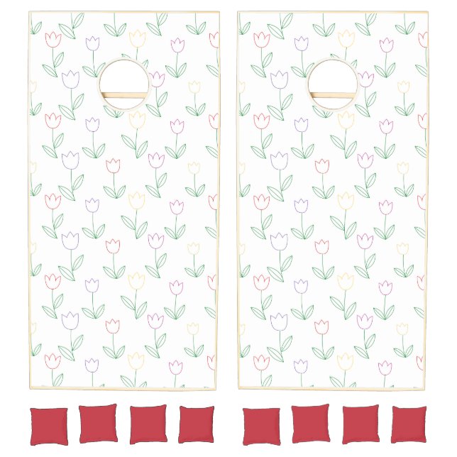 Hand Drawn Tulip Flower Pattern Cornhole Set (Set)