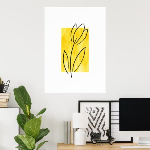 Hand Drawn Tulip Yellow Watercolor Abstract Poster