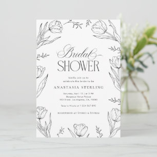 Hand Drawn Tulips Vintage Floral Bridal Shower  Invitation