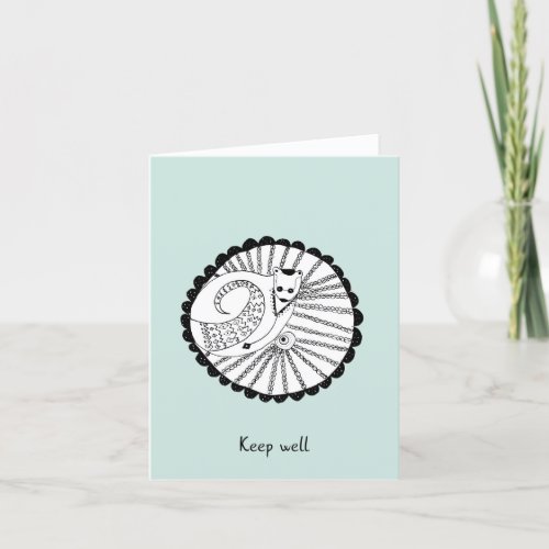 Hand Drawn Turquoise Encourage Greeting Card Cat