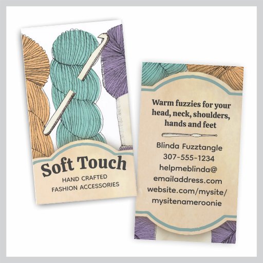 Customizable Hand drawn twisted yarn hank skein crochet hook business cards