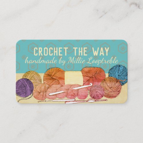 Hand drawn twisted yarn hank skein crochet hooks b business card