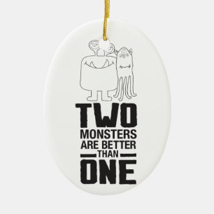 Hand Drawn Two Monster Art Monster Halloween Art Ceramic Ornament