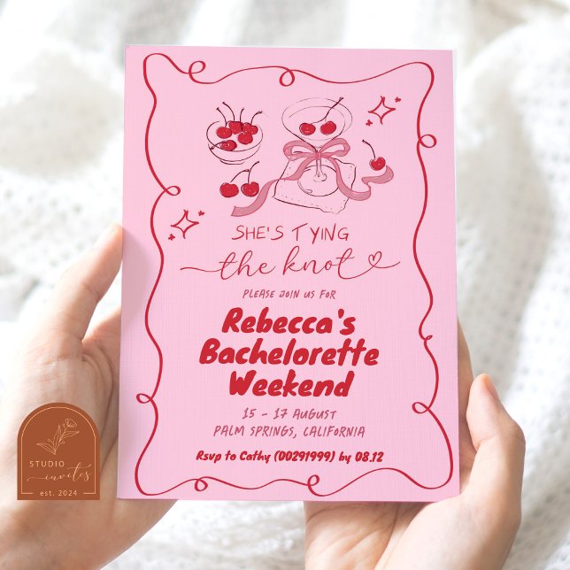 Hand Drawn Tying the Knot Martini Bachelorette Invitation (Creator Uploaded)