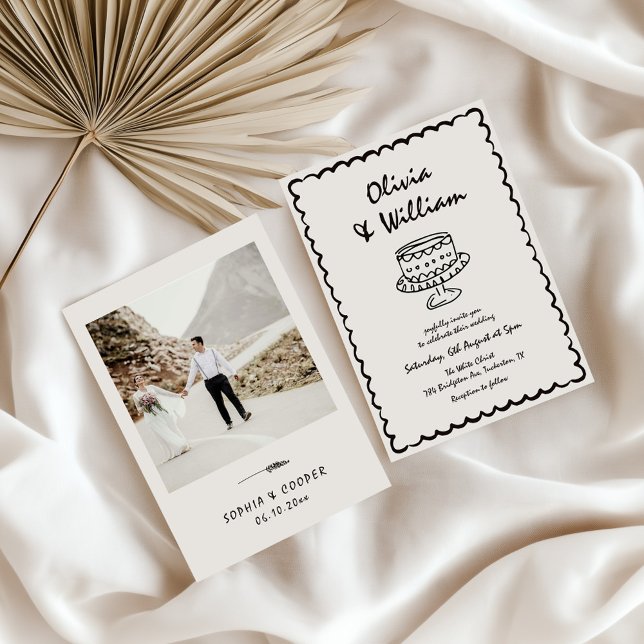 Hand Drawn Unique Retro Photo Wedding Invitation (Creator Uploaded)