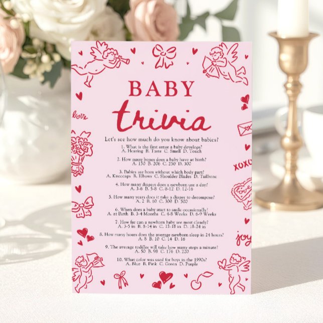 Hand Drawn Valentine Baby Shower Baby Trivia Game Invitation (Hand Drawn Valentine Baby Shower Baby Trivia Game)