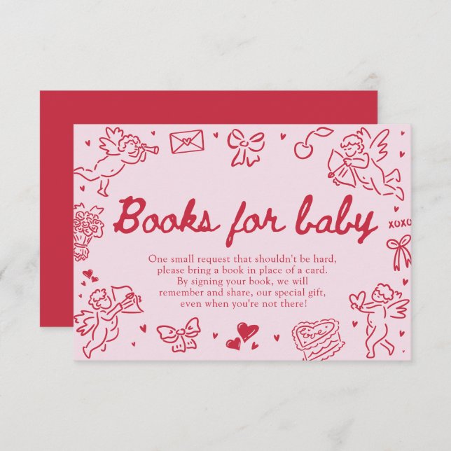 Hand Drawn Valentine Baby Shower Books For Baby Enclosure Card (Front/Back)