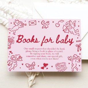 Hand Drawn Valentine Baby Shower Books For Baby Enclosure Card