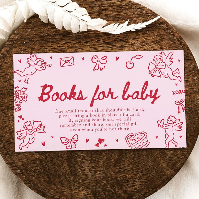 Hand Drawn Valentine Baby Shower Books For Baby Enclosure Card (Creator Uploaded)