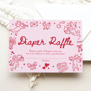 Hand Drawn Valentine Baby Shower Diaper Raffle Enclosure Card