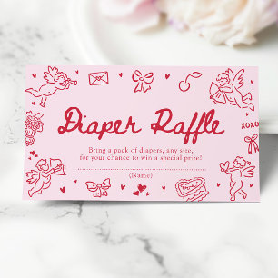 Hand Drawn Valentine Baby Shower Diaper Raffle Enclosure Card