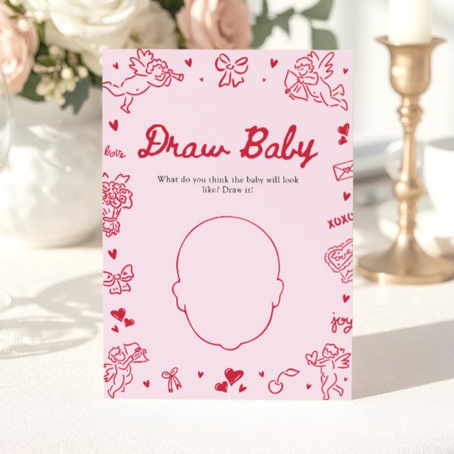 Hand Drawn Valentine Baby Shower Draw Baby Game Invitation (Hand Drawn Valentine Baby Shower Draw Baby Game )